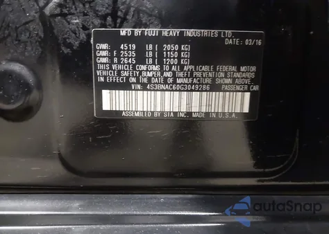 2016 Subaru Legacy 2.5I Premium z USA, uszkodzony, nr VIN 4S3BNAC60G3049286